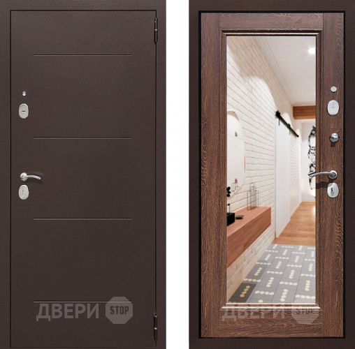 Входная металлическая Дверь Престиж 100 с зеркалом Медь/Дуб филадельфия коньяк в Луховицах