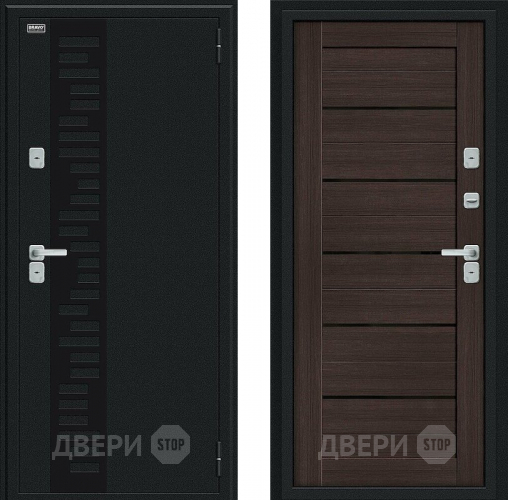Входная металлическая Дверь Bravo Thermo Техно Декор Букле черное/Wenge Veralinga в Луховицах
