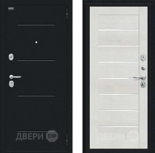 Входная металлическая Дверь Bravo Техно Букле черное/Bianco Veralinga в Луховицах