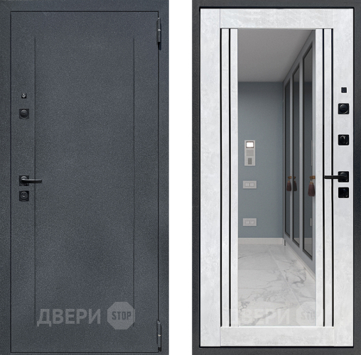 Входная металлическая Дверь Престиж Лофт с зеркалом Бетон снежный в Луховицах