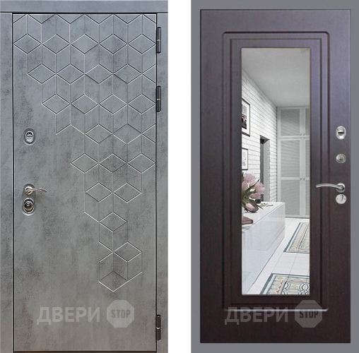 Входная металлическая Дверь Стоп БЕТОН Зеркало ФЛ-120 Венге в Луховицах