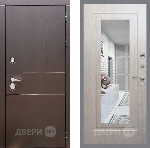 Входная металлическая Дверь Стоп УРБАН Зеркало ФЛ-120 Беленый дуб в Луховицах