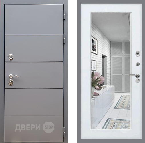 Дверь Стоп АРТ ГРАФИТ Зеркало Белый ясень в Луховицах