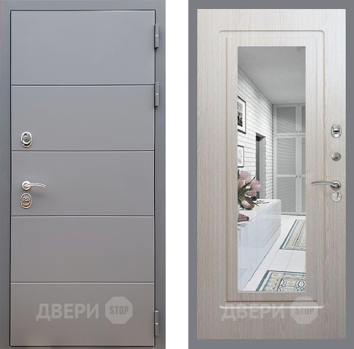 Входная металлическая Дверь Стоп АРТ ГРАФИТ Зеркало ФЛ-120 Беленый дуб в Луховицах