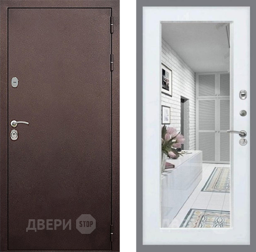 Дверь Стоп КЛАССИК Медь Зеркало Белый ясень в Луховицах