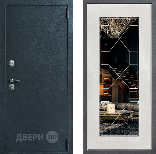 Входная металлическая Дверь Дверной континент ДК-70 Дизайн ФЛ-Тиффани Зеркало Белое дерево в Луховицах