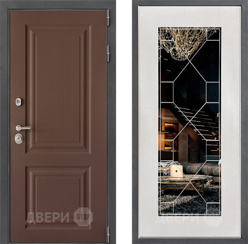 Входная металлическая Дверь Дверной континент ДК-3/729 ФЛ-Тиффани Зеркало Белое дерево в Луховицах