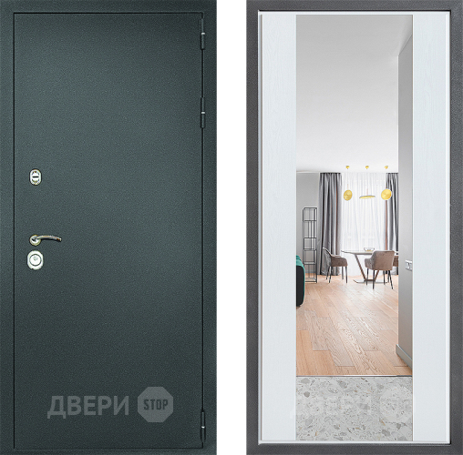 Входная металлическая Дверь Дверной континент Рубикон Серебро Дизайн ФЛЗ-1 Зеркало Белое дерево в Луховицах