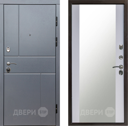 Входная металлическая Дверь Престиж Горизонт Грэй Зеркало Белый софт в Луховицах