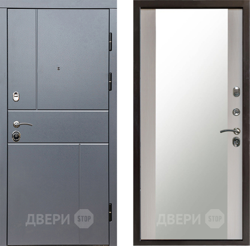 Входная металлическая Дверь Престиж Горизонт Грэй Зеркало Лиственница белая в Луховицах
