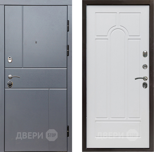 Входная металлическая Дверь Престиж Горизонт Грэй Арка Белое дерево в Луховицах