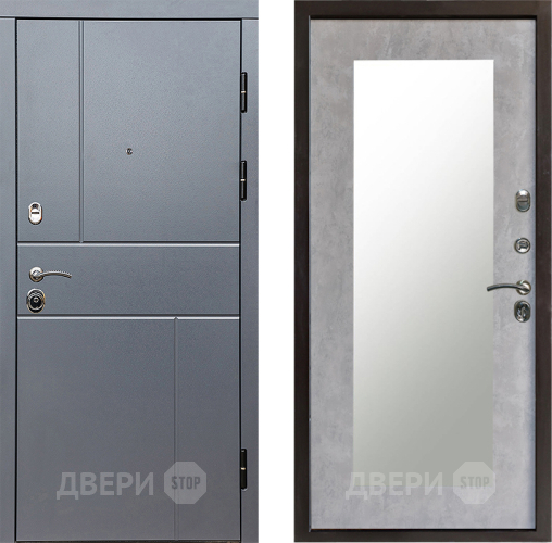 Входная металлическая Дверь Престиж Горизонт Грэй Зеркло Пастораль Бетон светлый в Луховицах