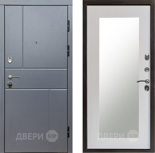 Входная металлическая Дверь Престиж Горизонт Грэй Зеркло Пастораль Лиственница белая в Луховицах