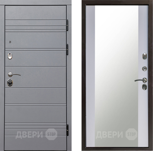 Входная металлическая Дверь Престиж Линия Грэй Зеркало Белый софт в Луховицах