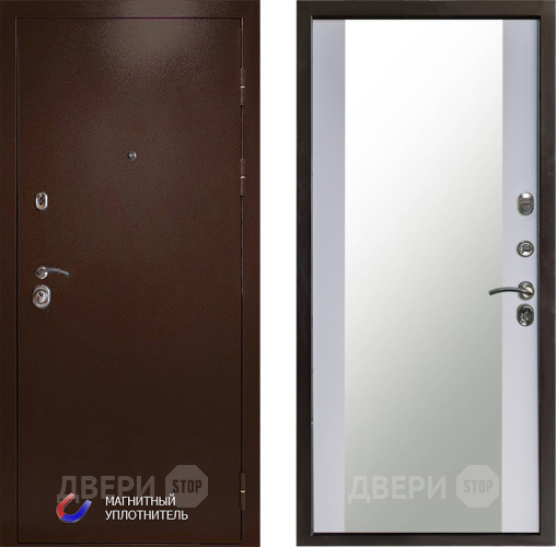Входная металлическая Дверь Престиж Медь Зеркало Белый софт в Луховицах