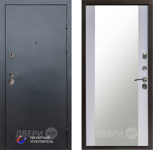 Входная металлическая Дверь Престиж Графит Зеркало Белый софт в Луховицах