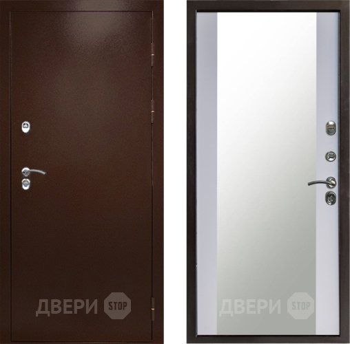 Входная металлическая Дверь Престиж TERMO с терморазрывом Снегирь Медь Зеркало Белый софт в Луховицах