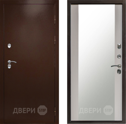 Входная металлическая Дверь Престиж TERMO с терморазрывом Снегирь Медь Зеркало Лиственница белая в Луховицах