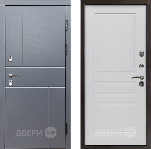 Входная металлическая Дверь Престиж TERMO с терморазрывом Горизонт Грэй Классика Белый матовый в Луховицах