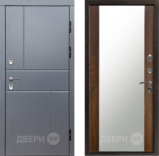 Входная металлическая Дверь Престиж TERMO с терморазрывом Горизонт Грэй Зеркало Дуб в Луховицах