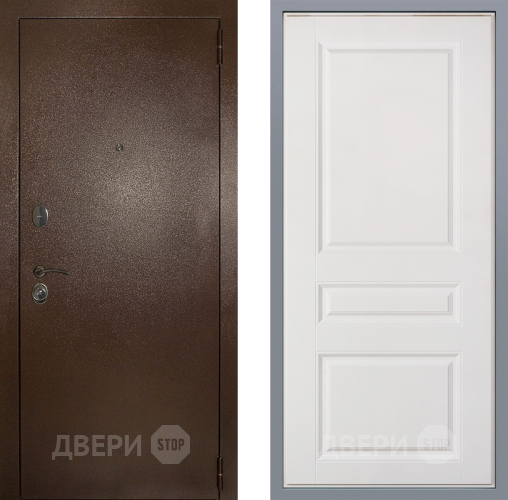 Дверь Заводские двери Эталон 3к антик медь Стокгольм Белый софт в Луховицах