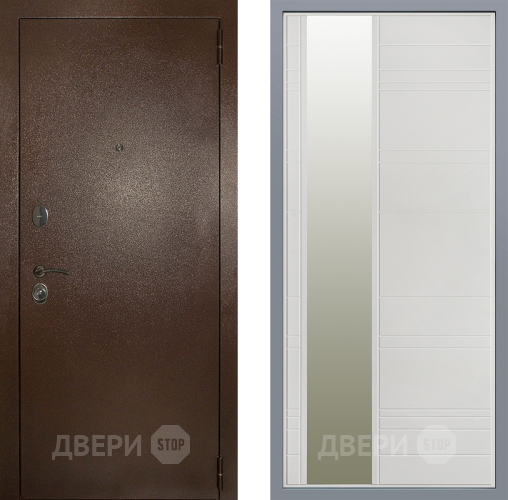 Дверь Заводские двери Эталон 3к антик медь Зеркало Лира Белый софт в Луховицах