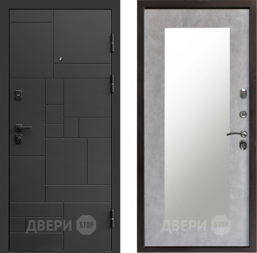Входная металлическая Дверь Престиж Kvadro Зеркло Пастораль Бетон светлый в Луховицах