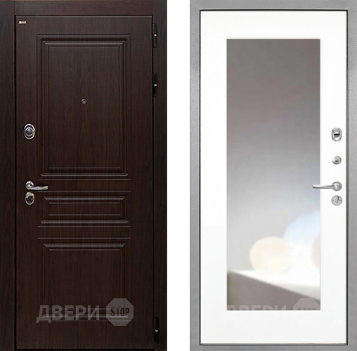 Входная металлическая Дверь Интекрон (INTECRON) Брайтон Тиковое Дерево ФЛЗ-120-М Зеркало Белый матовый в Луховицах