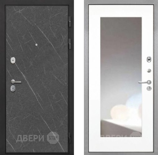 Входная металлическая Дверь Интекрон (INTECRON) Гектор Гранит Лава Оникс ФЛЗ-120-М Зеркало Белый матовый в Луховицах