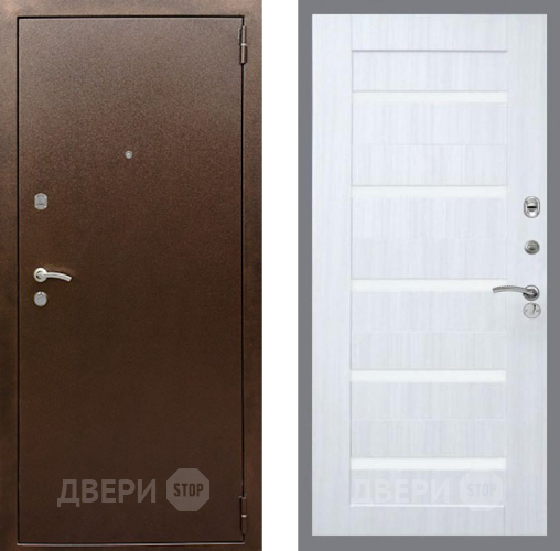 Входная металлическая Дверь Рекс (REX) 1А Медный Антик СБ-14 стекло белое Сандал белый в Луховицах
