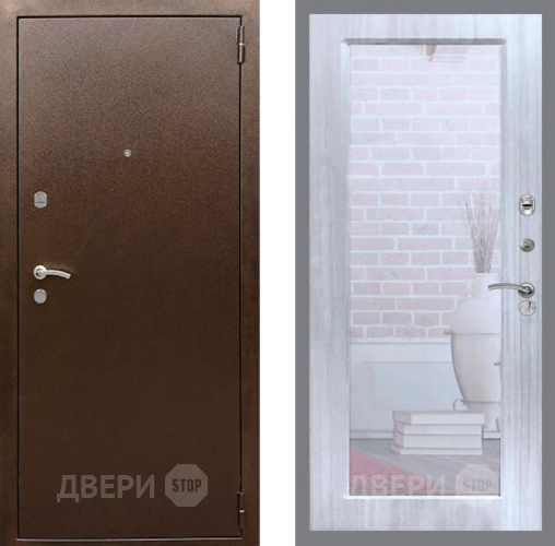 Входная металлическая Дверь Рекс (REX) 1А Медный Антик Зеркало Пастораль Сандал белый в Луховицах