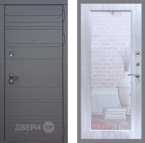 Входная металлическая Дверь Рекс (REX) 14 силк титан Зеркало Пастораль Сандал белый в Луховицах
