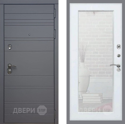 Входная металлическая Дверь Рекс (REX) 14 силк титан Зеркало Пастораль Силк Сноу в Луховицах
