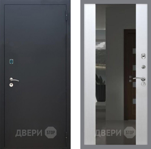 Дверь Рекс (REX) 1A Черный Муар СБ-16 Зеркало Белый ясень в Луховицах